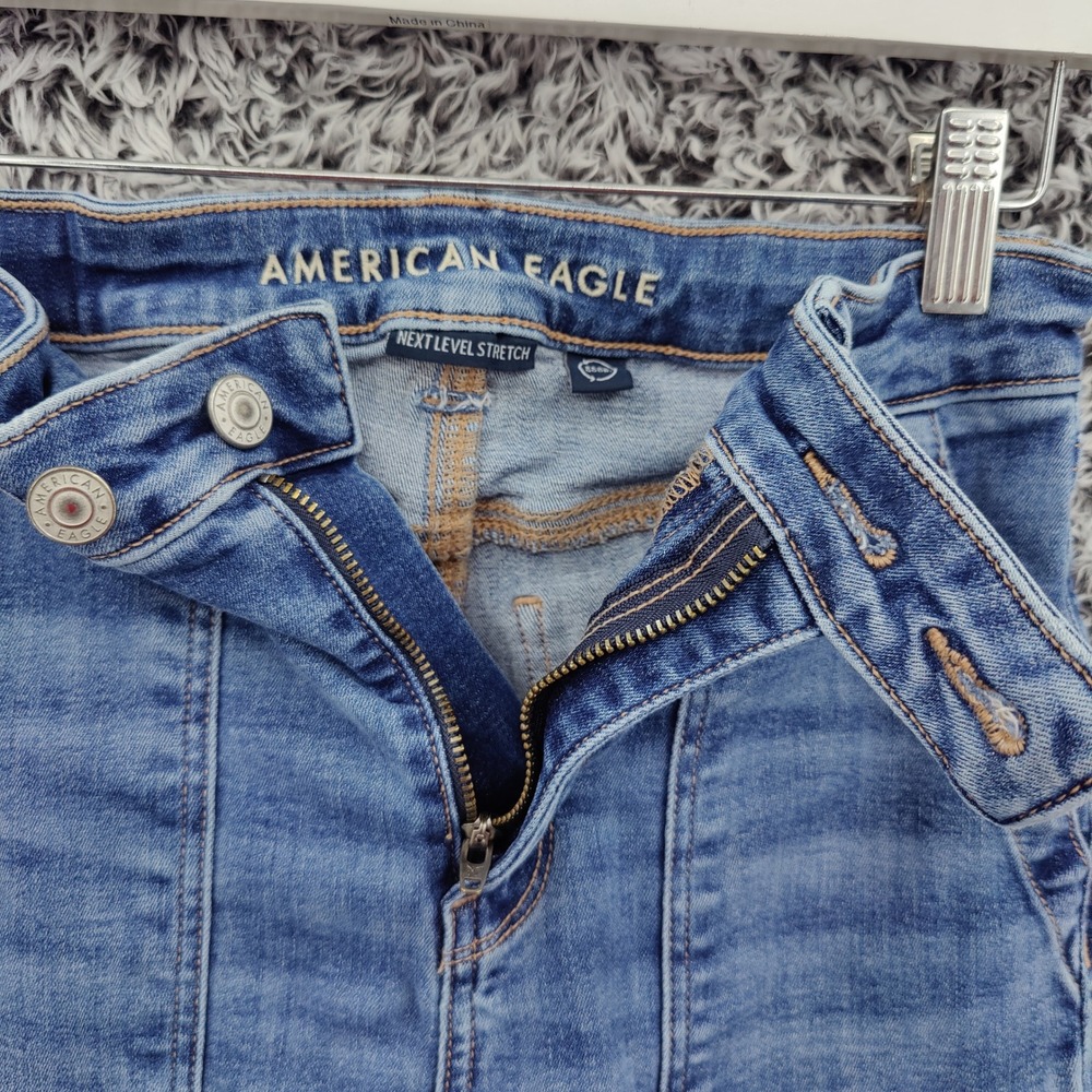 American Eagle Womens Super High Rise Flare Wide 70s Festival Retro Jeans 4 Blue - Picture 6 of 16